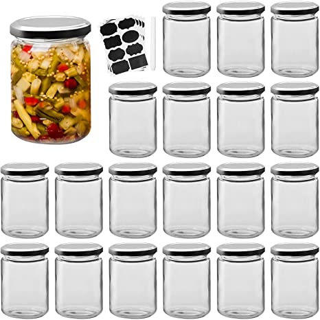 12 oz Glass Jars, Woaiwo-q Glass Straight Sided Mason Canning Jars with Silver Lids for Jam,Jelly,Dry Goods,Empty Candle Jars for Wedding Favors,Shower Favors (20 Pcs)