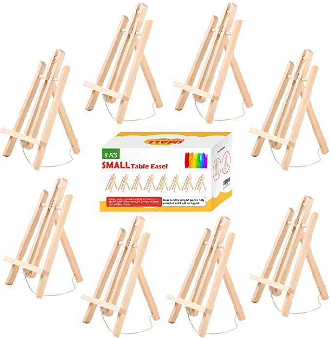 Wooden Easel, Foldable A Frame Wood Easel Adjustable Table Easel with Exquisite Packaging for Drawing, Oil Water Painting, Table Top Arts and Crafts (14 x 8 Inches) (8Pack)