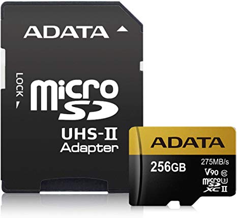 ADATA Premier ONE 256GB SDXC UHS-II U3 Class10 V90 3D NAND 4K 8K Ultra HD 275MB/s Micro SD Card with Adapter (AUSDX256GUII3CL10-CA1)