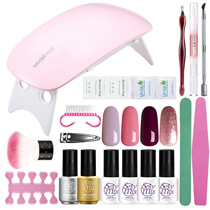 Gel Nail Starter Kit, Sexy Mix Mini LED Nail Dryer with 4 Gel Nail Polish,Top and Base Coat, Manicure Tools Set