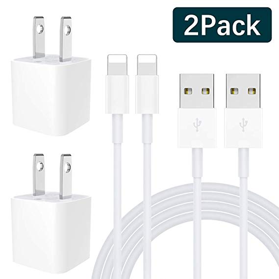 2-Pack MFi Certified iPhone Charger Charging Cable and USB Wall Adapter Plug Block Compatible iPhone X/8/8 Plus/7/7 Plus/6/6S/6 Plus/5S/SE/Mini/Air/Pro Cases