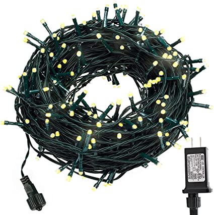 KINGSO 300 LED 105ft Christmas String Lights Outdoor Waterproof IP65, 8 Modes Green Wire Fairy Lights Plug in End to End Indoor Christmas Lights for Christmas Halloween Party Garden Deco (Warm White)