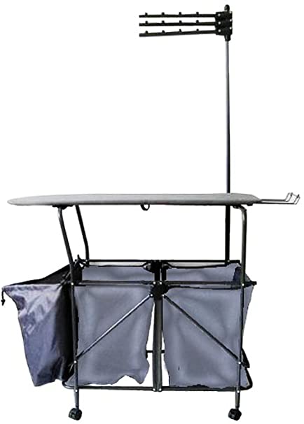 Pearington Rolling Portable Home/Business Laundry Hamper Sorter; Ironing Board, Heavy Duty Folding Station Cart; Fully Assembled- 4 Wheels