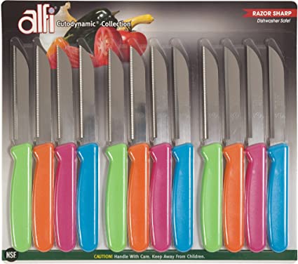ALFI KNIVES Classic Multi-Color (Cutodynamic Stainless Steel 12-Pack ) NSF Approved (MADE IN USA)