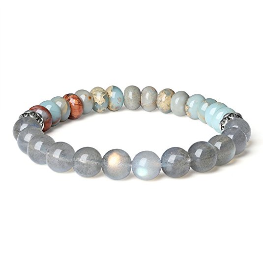 AmorWing 8mm Labradorite with Variscite Mala Yoga Bracelet