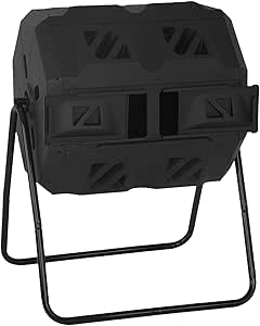 FDW Outdoor Compost Bin, 43 Gallon Dual Chamber Tumbling Composting Bin with Sliding Doors for Garden Patio Kitchen Yard，Black Door