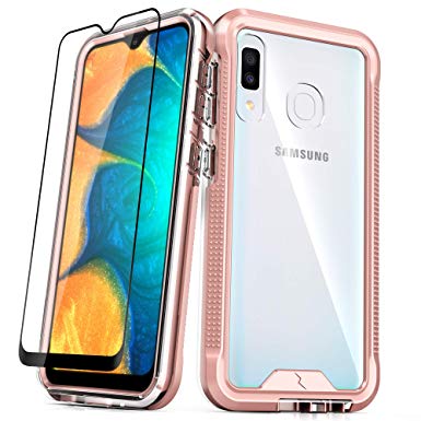 ZIZO ION Series Samsung Galaxy A20 Case | Military Grade Drop Tested with Tempered Glass Screen Protector Galaxy A50 - Rose Gold/Clear