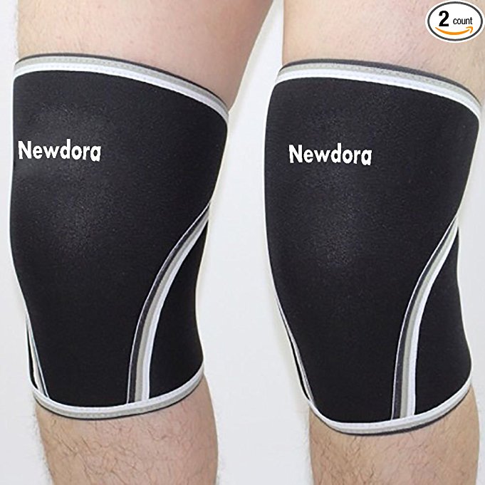 Newdora Knee Recovery Sleeves Brace - Compression Fit Support for Weightlifting Powerlifting, CrossFit - Wear Anywhere Workout Aid for Men / Women