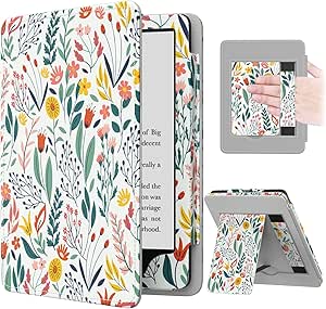 MoKo Case for 7"/6.8" Kindle Paperwhite(12th/11th Generation-2024/2021) and Kindle Colorsoft Signature Edition, Slim PU Shell Cover Case with Auto-Wake/Sleep for Kindle Paperwhite 2024, Flowers