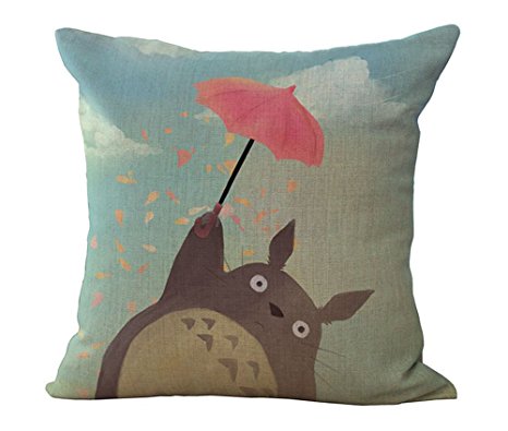 HomeTaste Cute Totoro Decorative Linen Throw Pillow Cover 18x18
