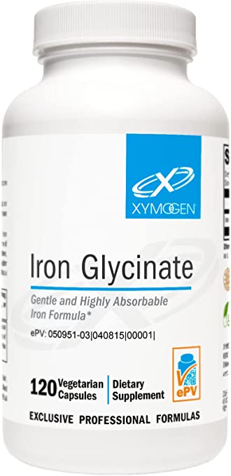 XYMOGEN Iron Glycinate - Gentle, Highly Absorbable Iron Supplement for Women   Men - 29mg Patented Iron Bisglycinate Chelate Supports Healthy Ferritin and Hemoglobin Levels (120 Iron Capsules)