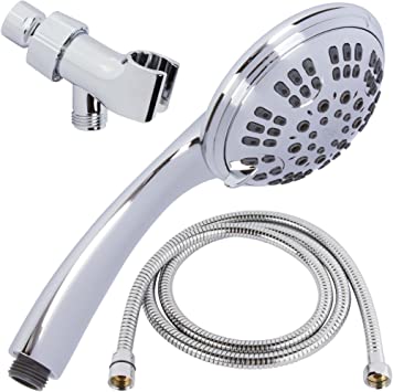 6 Function Handheld Shower Head Kit - High Pressure, Removable Hand Held Showerhead with Hose & Mount and Adjustable Rainfall Spray - Chrome