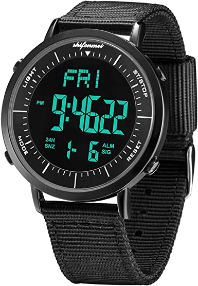 shifenmei Digital Watch - Waterproof Digital Sports Watch with Stopwatch Alarm Countdown Dual Time, EL Backlight Display Digital Watches 42mm Nylon Strap Unisex Wrist Watches for Men Women