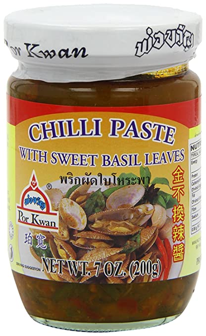 Por Kwan Thai Chili Paste With Sweet Basil Leaves 7 Ounce Jar