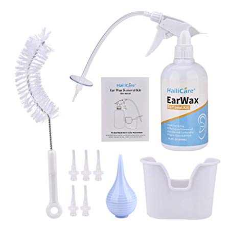 Earwax Removal Tool Kit - HailiCare Ear Irrigation Kit Including Ear Washer Bottle, Ear Basin, Bulb Syringe, 5 Soft Disposable Tips, Clean Brush