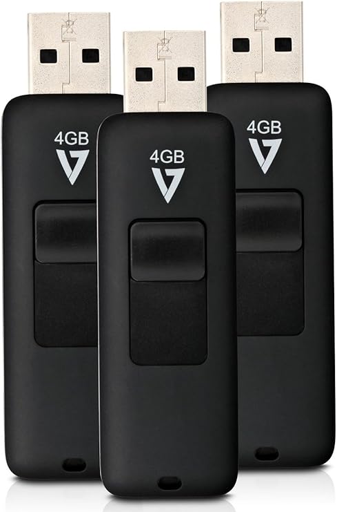 V7 VF24GAR3PK3N 3 Pack Combo 4GB Flash Drive USB 2.0 with Retractable Connector,Black