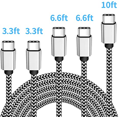 Fast Charging USB C Cable 3A 5-Pack 3.3/3.3/6.6/6.6/10FT, UrbanDrama for Nylon Braided USB Type C Cable Charging Cord for Samsung S10 S9 S8 Plus Note 10 9 8, Moto Z Z3, LG V50 G8, Other USB C Devices