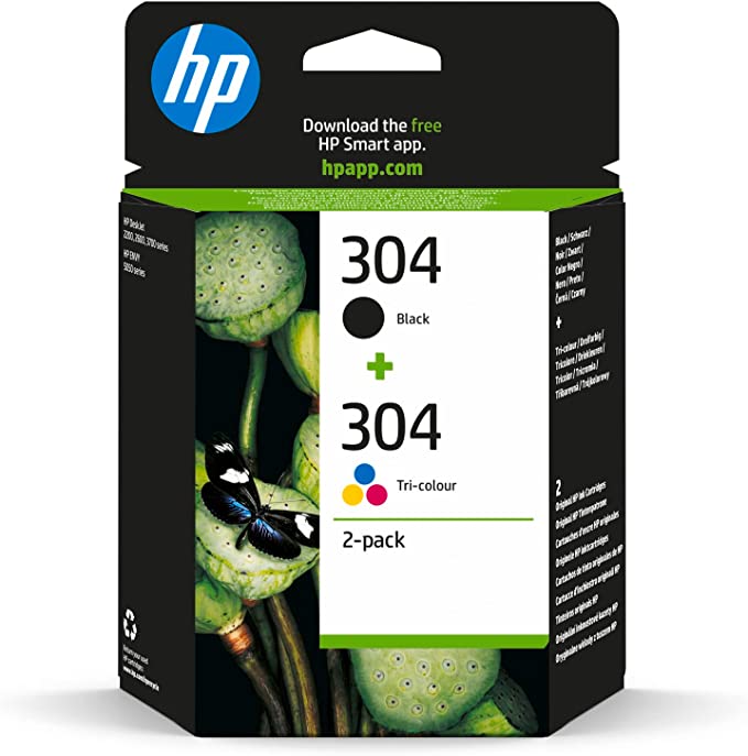 HP 3JB05AE 304 Original Ink Cartridges, Black and Tri-Colour, Pack of 2