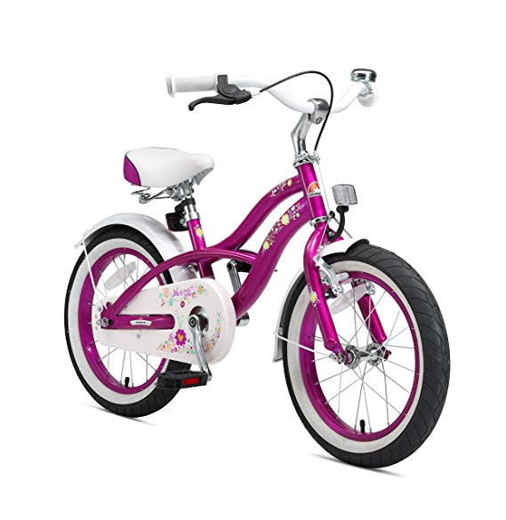 BIKESTAR Original Premium Safety Sport Kids Bike Bicycle with sidestand and accessories for age 4 year old children | 16 Inch Cruiser Edition for girls/boys | Candy Purple