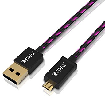 FRiEQ® Hi-Speed Extra Long (6 Ft/1.8m) Nylon Braided Tangle-Free USB 2.0 Micro USB Charging/Sync Cable For Samsung Galaxy S4, S3, Note 2, HTC, Motorola, LG, PS4, Xbox one (Black/Rose Pink)