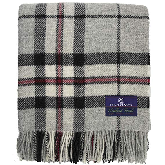 Prince of Scots Highland Tartan Tweed 100% Pure New Wool Throw ~ Grey Thompson ~