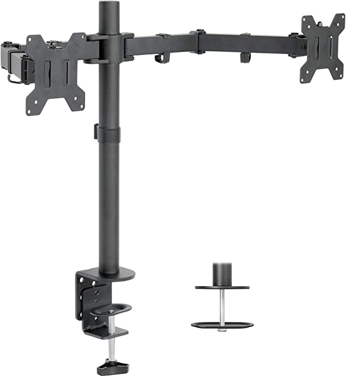 VIVO Dual LCD Monitor Desk Mount Stand Heavy Duty Fully Adjustable fits 2 /Two Screens up to 27" (STAND-V002)
