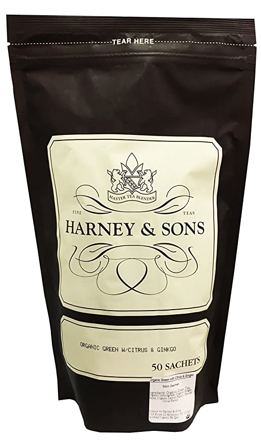 Harney & Sons Organic Green Tea with Citrus and Ginkgo - Bag of 50 Tea Sachets