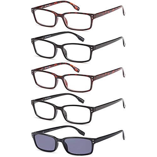 Gamma Ray Reading Glasses - 5 Pairs Readers for Men and Women - with Sun Readers