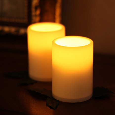 Home Impressions 3X4 Inches Flameless Plastic Pillar Led Candle Light With Timer,Battery Operated,Ivory,pack of 2