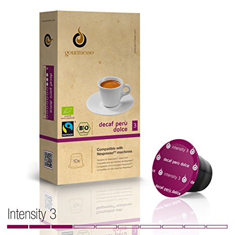 Gourmesso Decaf Perù Dolce - 30 Nespresso Compatible Coffee Capsules - Organic and Fair Trade