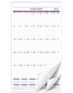 2019 Calendar - Large Wall Calendar 2019 for Home and Office with Federal Holidays, January 2019 - December 2019, Julian Date, Wire-Bound, 17" x 27.5"