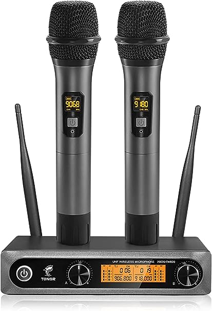 TONOR Wireless Microphone,Metal Dual Professional UHF Cordless Dynamic Mic Handheld Microphone System 200ft(TW-820)