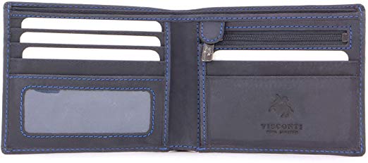 Visconti Mens Wallet - Hunter Leather - Gift Boxed - 707 - Sheild - Oil Blue - RFID