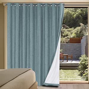 H.VERSAILTEX Linen Blackout Curtains Durable Thick Textured Linen Look 100% Blackout Patio Door Curtain Anti Rust Grommet Extra Wide Sliding Door Curtain Panel, W100 x L96 inch - Stone Blue