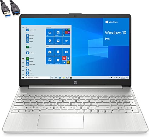 HP 15 15.6" Touchscreen FHD Business Laptop Computer, Intel Quard-Core i7 1065G7 up to 3.9GHz, 12GB DDR4 RAM, 256GB PCIe SSD, 802.11AC WiFi, Bluetooth, Silver, Windows 10 Pro, BROAG Extension Cable