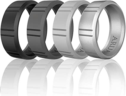 Arua Silicone Rings for Men - 4 Pack. Rubber Wedding Bands. Engagement Silicone Wedding Rings