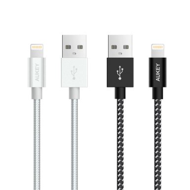 AUKEY Lightning Cable [Apple MFi Certified], Nylon Braided (2-Pack 6.6ft) for iPhone 6 / 6 Plus, iPad Air 2 and More