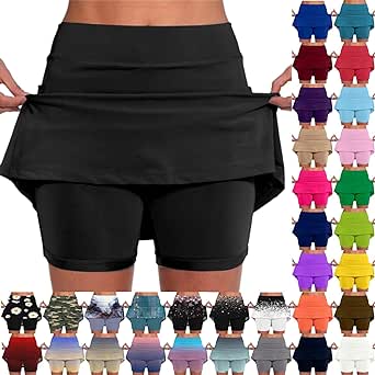 Women's Tennis Golf Skirts High Waist Gym Workout Skorts with Shorts Underneath Quick Dry Athletic Running Skirt