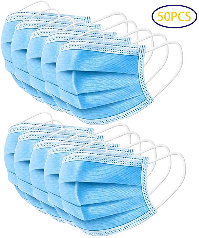 50 Pcs Disposable Medical Masks, Dust-Proof and Breathable Ear-Hanging Disposable Mouth Masks, Comfortable Medical Hygiene Anti-Virus Surgical Masks, Three-Layer Masks
