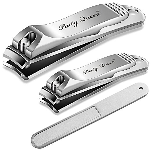 Party Queen Nail Clippers Set 2Pcs Stainless Steel Fingernail and Toenail Clipper with Nail Files Kit