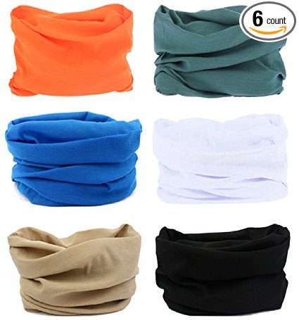 SmilerSmile 6pcs Assorted Seamless Outdoor Sport Bandanna Headwrap Scarf Wrap, 12 in 1 High Elastic Magic Headband & Collars Muffler Scarf Face Mask with UV Resistance