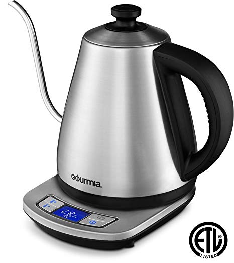 Gourmia Cordless Electric Kettle - Digital Base Control- Keep Warm - Precise Gooseneck Spout - Perfect for Pour Over Coffee and Loose Leaf Teas - Auto Shut Off - 1L - 1000W - Stainless Steel - GPK720