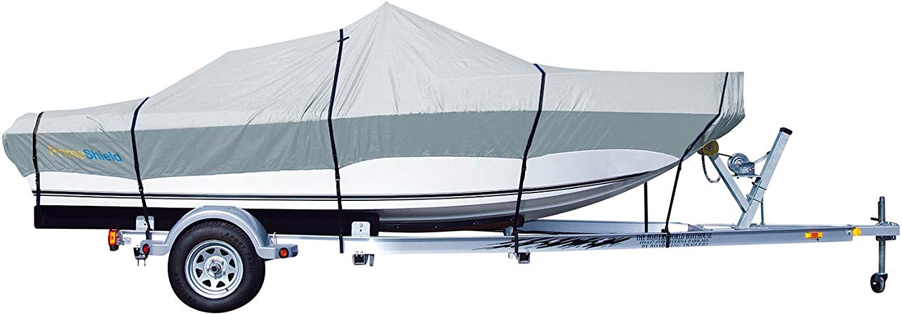 PrimeShield Heavy Duty Waterproof Boat Cover for V-Hull Runabouts, Grey