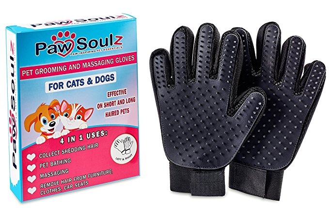 Paw Soulz Pet Grooming Glove Black 4 in 1 Uses Pet Hair Remover for Deshedding