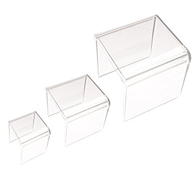 Clear Acrylic Riser Stand Photo Display Collectible Figure Fine China Plates Showcase Set of Three (3-Inch, 4-Inch, 5-Inch)
