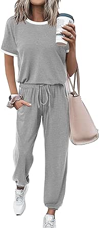 MASCOMODA Womens 2 Piece Outfits 2024 Summer Tracksuit Sets Short Sleeve Tops Long Pants Jogger Lounge Set