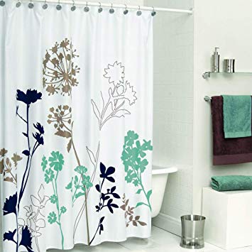 DS BATH Silhouette Flower Shower Curtain,Fabric Shower Curtain,Plants Shower Curtains for Bathroom,Floral Bathroom Curtains,Print Waterproof Shower Curtain,72 inches W x 72 inches H-Blue/White