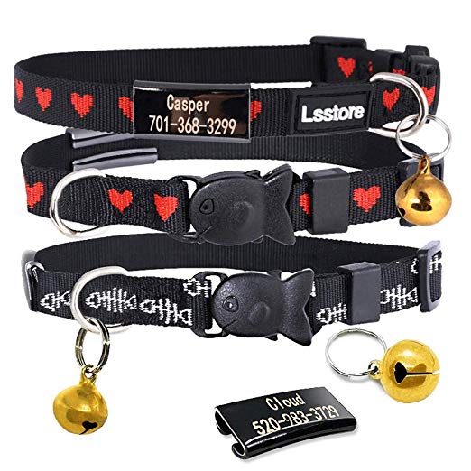 DayDay Patch Custom Cat Collar with Breakaway Safety Release Buckle, Adjustable Cat Collar with Bell and Personalized Pet ID Tags with Pet Name and Phone Number