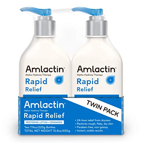 AmLactin Rapid Relief Restoring Lotion   Ceramides | 24-Hr Dryness Relief | Powerful Alpha-Hydroxy Therapy Gently Exfoliates | Lactic Acid (AHA) | Rough Flaky Dry Skin | Twin Pack (2) 7.9 oz. Bottles