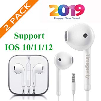 Timegevity Headphones/Earphones/Earbuds,3.5mm aux Wired Headphones Noise Isolating Earphones Built-in Microphone & Volume Control Compatible iPhone iPod iPad Samsung/Android/MP3 MP4(2PACK) White-G